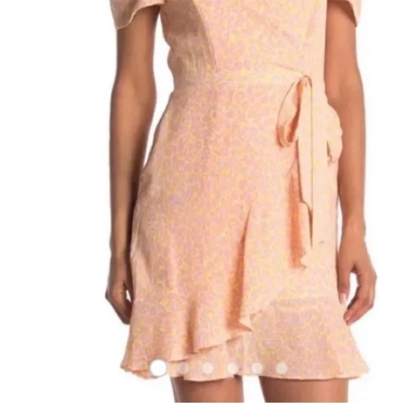 BETSEY JOHNSON SOFT PINK YELLOW FAUX WRAP RUFFLE MINI DRESS SIZE 8 NWT - Picture 10 of 11